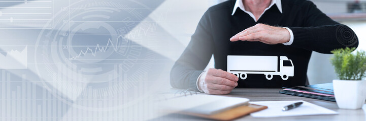 Concept of truck insurance; panoramic banner