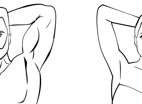man and woman showing their armpits  line drawing outline style vector illustration