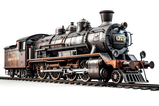 Vintage steam locomotive on a white background. Neural network AI generated