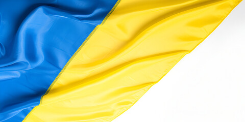 Ukraine flag on white background with copy space. Top view banner. Independence Constitution Day, National holiday. AI generative
