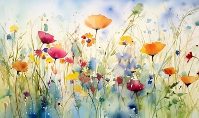 watercolor-style image of a melody of wildflowers.