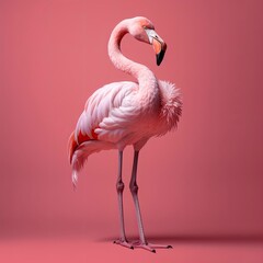 Standing full figur flamingo on a pink background. Generative AI

