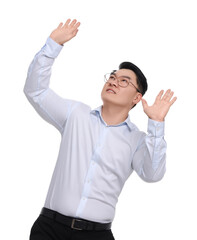 Fototapeta premium Businessman in formal clothes posing on white background