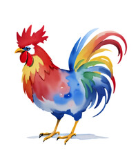 Watercolor rooster drawing isolated on white background, Chicken, Hen, cock, poultry
