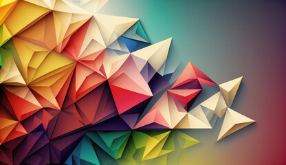 Triangle polygon based colorful abstract background. Composition of triangles with an artistic feel. Wide format. Generative AI. 