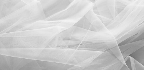Beautiful white tulle fabric as background, banner design