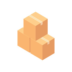Pile of stacked sealed goods cardboard boxes. Flat style vector illustration isolated on white background.