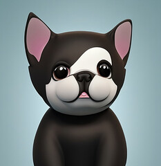 cute dog cartoon, black cute dog with white cute spot on face