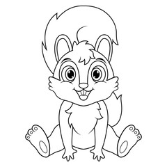 Cute baby squirrel cartoon sitting line art