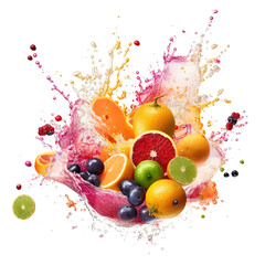 a colorful multi-vitamin fruit juice splash explosion on transparent background - obrazy, fototapety, plakaty