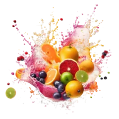Fotobehang a colorful multi-vitamin fruit juice splash explosion on transparent background © EOL STUDIOS