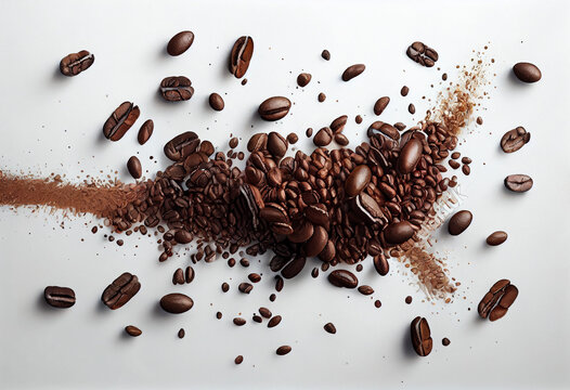 Coffee beans on a white background, in the style of animated exuberance. Generative AI