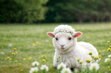 Obraz premium sheep in the meadow generative ai