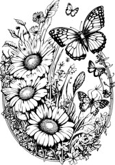 Flower Butterfly With Sunflowers