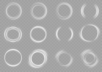 Light white Twirl. Curve white line light effect. Abstract luxury white light vector flare semicircle and spark light effect. Glowing white circle. PNG isolated set of round sparks or round lights - obrazy, fototapety, plakaty