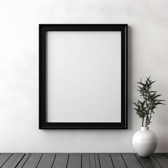 Fototapeta na wymiar Picture frame, black frame, front view, blank canvas, white background