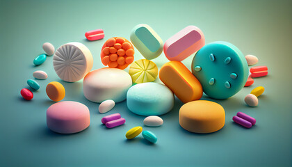 Collage of different colorful pills Generative AI