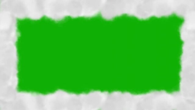 White clouds frame on green screen background