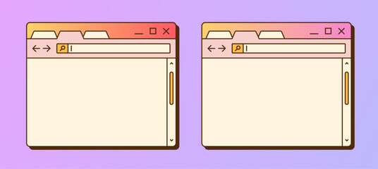 Colorful Y2K Cartoon Internet Web Browser Set. Search Window Template. Retro VaporWave Sunset Fade Arcade Website Page for Your design. (Full Vector)
