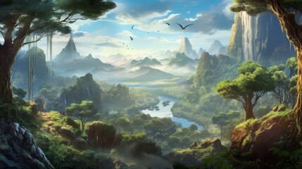 Fototapeta na wymiar Fantasy Landscape Game Art