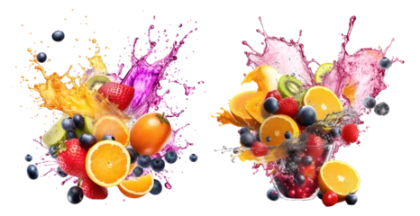 Fotobehang colorful multi-vitamin fruit juice splash variations on transparent background © EOL STUDIOS
