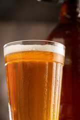 Cold mug of amber lager craft beer.