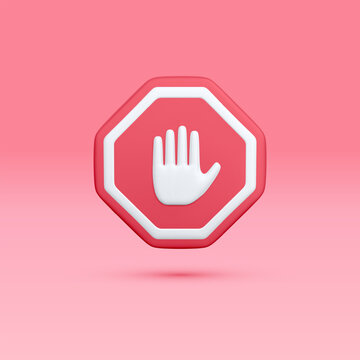 3d realistic stop sign isolated light background. Hand stop symbol. Traffic stop. Symbol of restricted and dangerous. Vector illustration