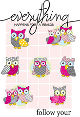 lettering owl print pattern