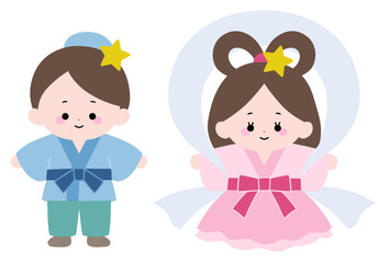 かわいい織姫と彦星のイラスト