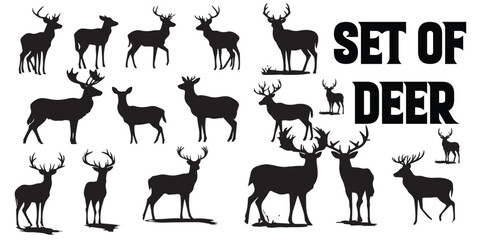 A collection of silhouettes of deer vector illustration.