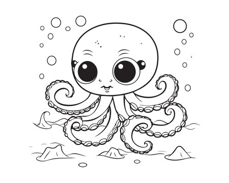Cute Octopus Coloring Book Cartoon Ilustration