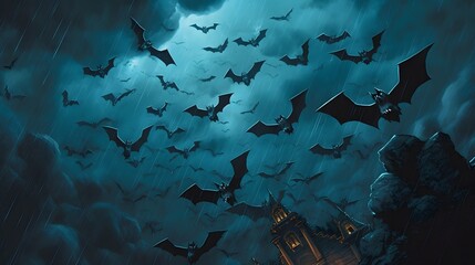 Generative AI. Bats on a blue background

