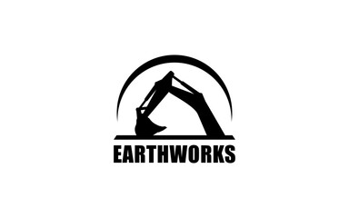 Excavator symbol with silhouette style for logo template, sign and brand.