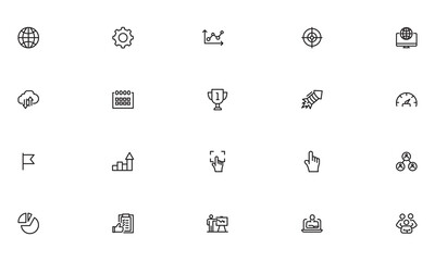 SEO and promotion line icons collection. Thin outline icons pack