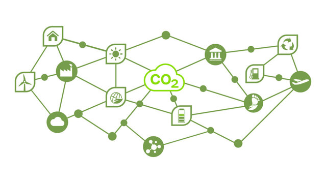 Carbon co2 sustainable. Carbon neutral concept reduces CO2 emissions. Sustainability Environment Green Energy. Connecting the elements.  Vector template background 