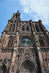 Section of the Strasbourg Cathedral in French called Notre Dame Cathedral in Strasbourg, France