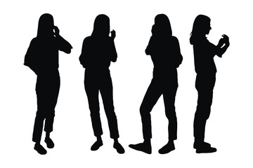 Female anonymous model silhouette set vector with different poses. Modern actor silhouette collection on a white background. Girl fashion models and actors posing in different styles.
