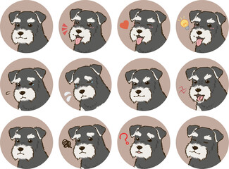 Obraz premium シュナウザーの表情アイコンセット（ブラックアンドシルバー）