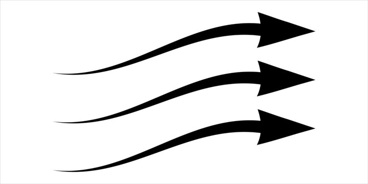 Black Arrow Showing Air Flow. Vector Icon For Design And Applications Isolated On White Background.