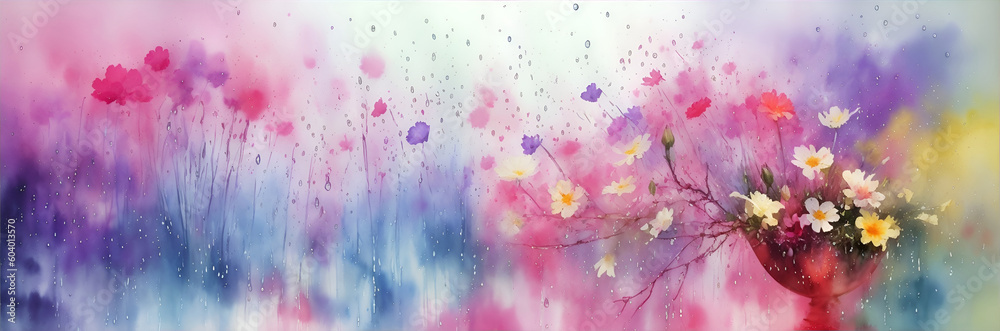 Wall mural flowers painting. ai generated illustration