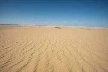 Barren desert landscape in hot climate with sand dunes