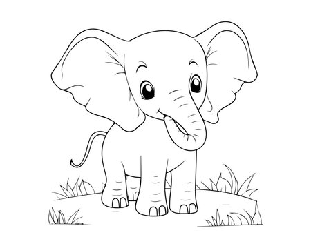 Baby  Elephant Coloring Book Cartoon Ilustration