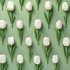 Postcard,White tulipson green background,Valentine's Day, Mother's Day, Birthday,Flatly,AI generated.