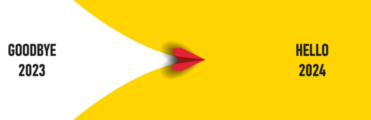 goodbye 2023 hello 2024 flying red airplane.year plan idea concept.Business leader,personality development idea concept