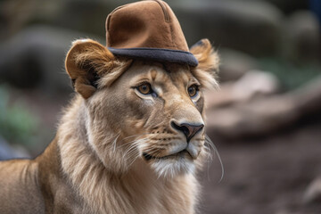Fototapeta na wymiar a lion wearing a hat