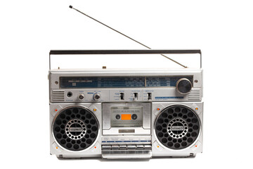 Retro ghetto radio boom box cassette recorder from 80s
