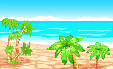 Fototapeta na wymiar Tropical Beach Landscape, Coconut Palm Trees Illustration