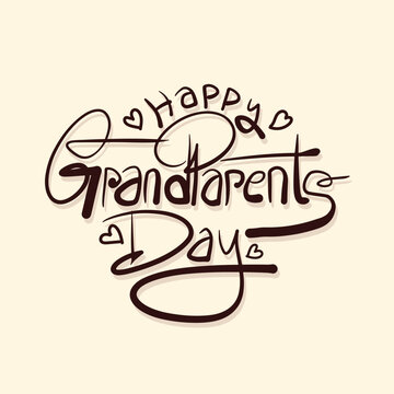 Happy grandparents day script lettering vector illustration. Grandparents holiday celebrating greeting card. Hand drawn text to wishing old people.
