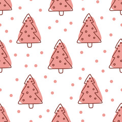 Seamless pattern with cute boho Christmas trees. 