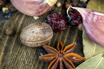 nutmeg and other spices mixed on the table
